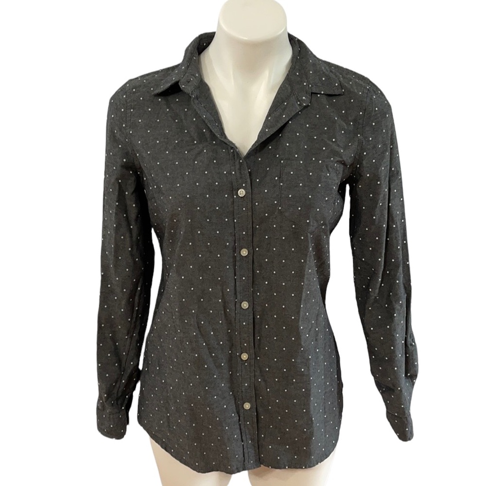 Old Navy Button Down Shirt Gray Polka Dot